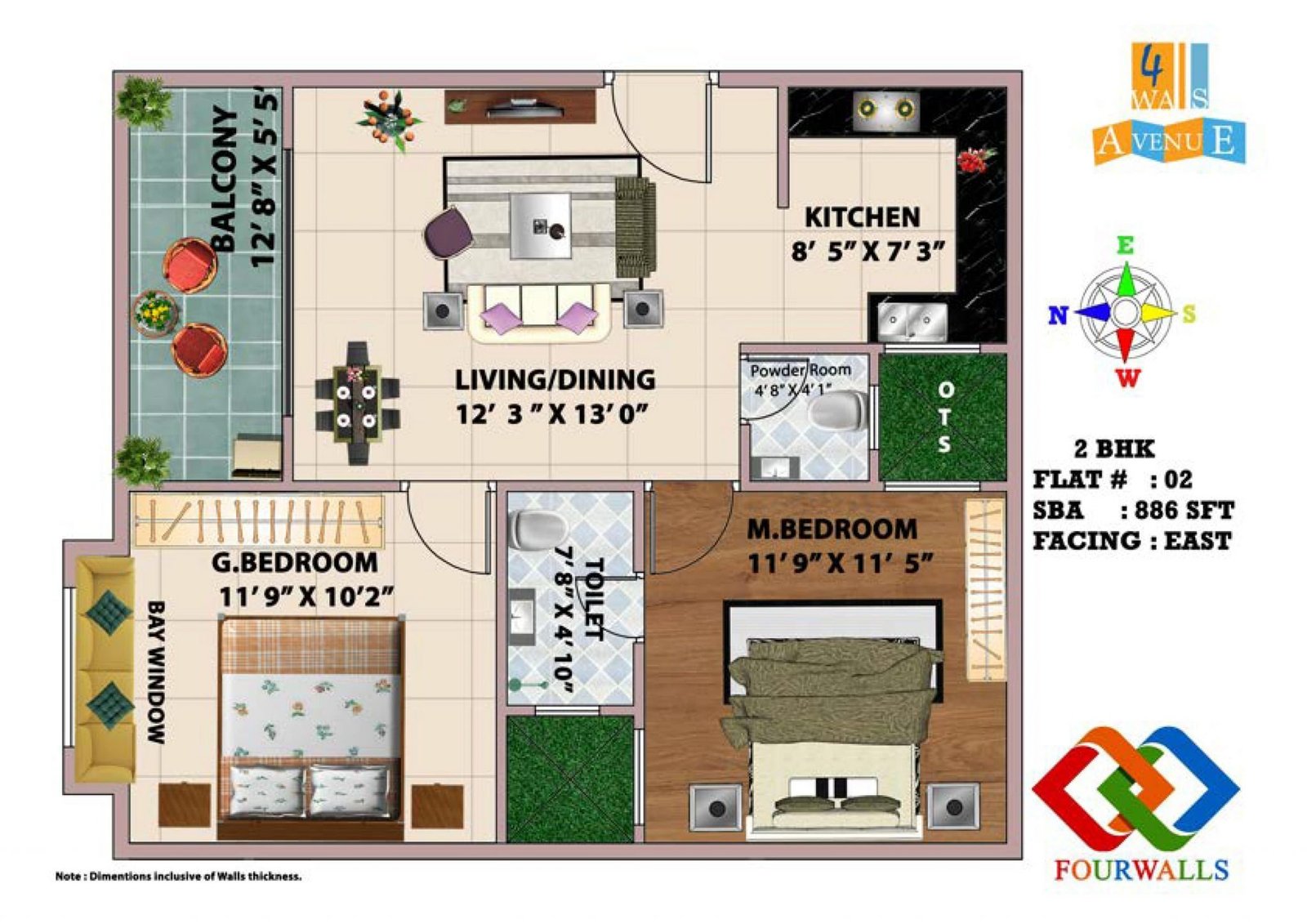 2 BHK floor plan layout