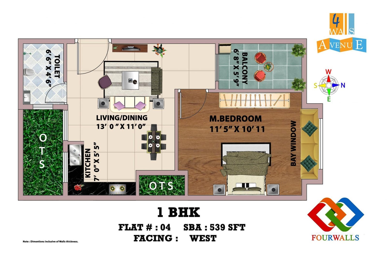 1 BHK floor plan layout